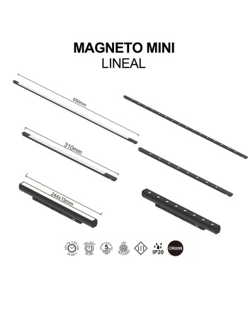 MAGNETO mini * LINEAL 360º LED 6W 36º NEGRO